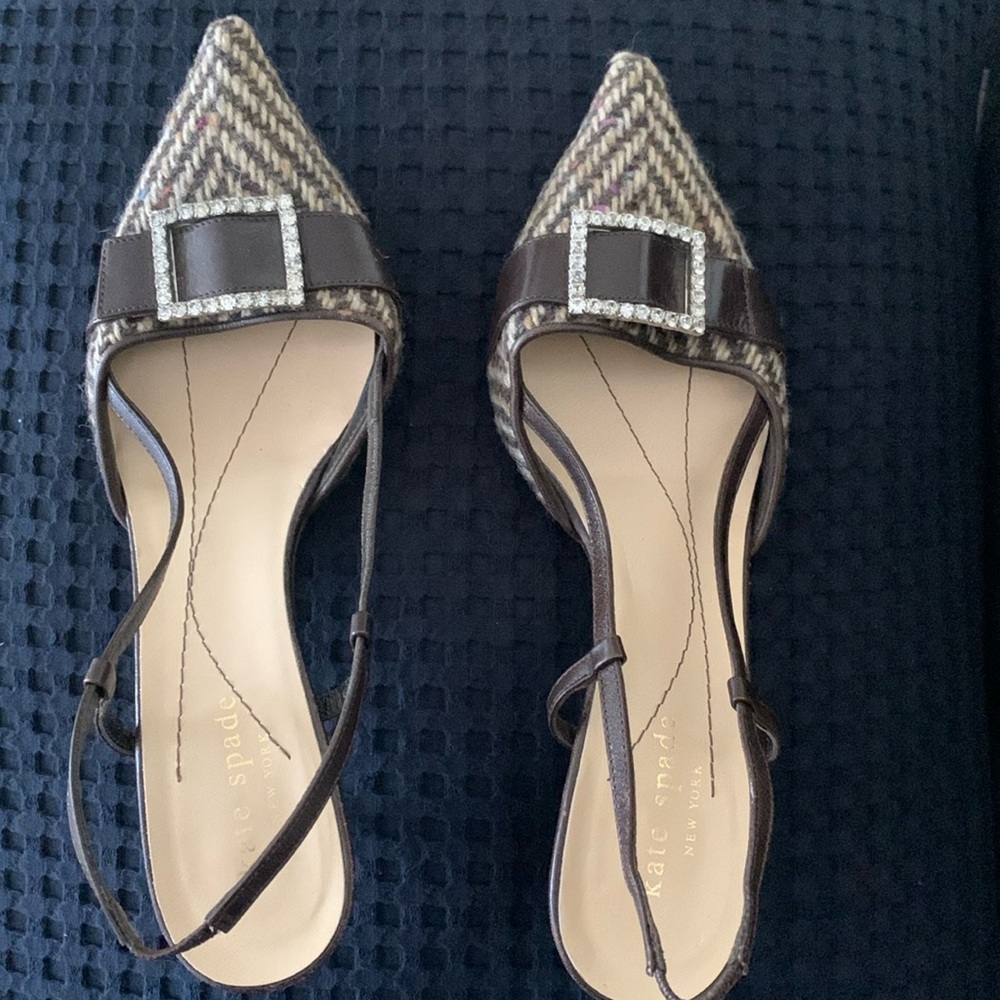 Kate Spade Wool Herringbone Kitten Heels